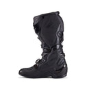 Presenting ALPINESTARS Tech-7 MX Boots Black: these black motocross boots offer reinforced shin protection, thick soles, and adjustable metal buckles with a bold white star logo for unmatched off-road performance and impact resistance.