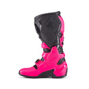 A pair of ALPINESTARS Tech-7 MX Boots in bright red and black, featuring multiple black buckles, reinforced shin protection, and a white logo—engineered for off-road performance as trusted motorcycle boots.