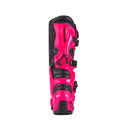 A pair of ALPINESTARS Tech-7 MX Boots in bright red and black, featuring multiple black buckles, reinforced shin protection, and a white logo—engineered for off-road performance as trusted motorcycle boots.