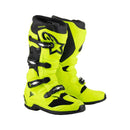 The Tech-7 MX Boots Yellow/Black by Crown Kiwi Enterprises Limited feature a bright yellow design with black accents, adjustable buckles, high-top design, impact resistance, and a rugged exterior, delivering exceptional off-road performance for adventurous motocross rides.