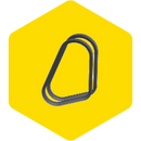 A minimalist graphic of two black carabiners intertwined, displayed against a bright yellow hexagonal background. The carabiners form a chain-like shape, reminiscent of the interlocking components found in bikes, standing out prominently due to the high contrast with the yellow backdrop.