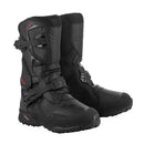 The XT-8 Gore-Tex Adventure Boots from Crown Kiwi Enterprises Limited are black, rugged off-road riding boots with adjustable straps and red accents. They feature a reinforced toe, textured sole, side branding, and offer superior impact protection for adventurous journeys.
