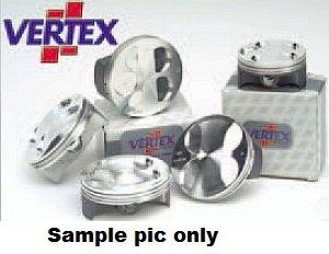 A display of high-quality VERTEX pistons is showcased, featuring several replacement pistons arranged on top of and around boxes branded with VERTEX. The text "Sample pic only" appears at the bottom of the image, with the Vertex logo visible at the top left corner. The product highlighted is the PISTON KIT VERTEX 94.95MM GAS GAS MC450F 21-23 HUSQVARNA FC450 16-22 KTM 450 SX F 16-22.