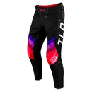 The Troy Lee Designs SE ULTRA PANT REVERB BLACK / GLO RED features Ultra Tech fabric, red, purple, and blue leg accents, “TLD” in white on the right thigh, and a white logo on the left knee.