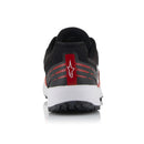 Introducing the ALPINESTARS Meta Road v2 Shoes: red and black athletic shoes with a white sole. These durable, lightweight shoes feature branding on the side, a logo, and breathable mesh for comfort. With black laces and textured tread, they provide excellent grip for all activities.