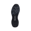 Introducing the Meta XR v2 Shoes by Crown Kiwi Enterprises Limited: sleek black athletic trail running shoes featuring high ankle support and thick, rugged soles for superior grip. These shoes have a lace-up design with contrasting white accents, making them ideal for off-road running.