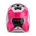 The FOX YOUTH V1 NITRO HELMET (BLK/PINK) is a full-face youth moto helmet in black, white, and bright pink with visor, mesh-vented chin guard, ECE 22.06 certification, and the FOX logo on the side and chin area.