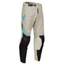 From the LAUNCHMODE collection, the THOR PANTS LAUNCH ZONE SAND by THOR MX are off-road motorcycle pants in beige with black and teal accents. They are crafted from poly stretch fabric for exceptional flexibility and include ventilation holes, a ratchet waist closure system, and reinforced knee areas to ensure both comfort and protection.