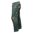 Introducing the THOR SECTOR DIGI PANTS YOUTH GREEN/CAMO by THOR MX: designed with a striking digital camouflage pattern and vibrant orange accents. These racewear pants are part of the Sector Collection, meticulously crafted for motocross riding. They feature robust materials and padded sections to ensure protection, while the brand logo is prominently displayed on the side.