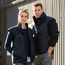 The Styx Mill X City Honda Oilskin Vest by STYX MILL is a sleeveless black vest with a zip front, chest zip pocket, and "CITY HONDA" embroidered in white and red on the left chest.