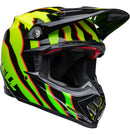 The Bell MOTO-9S FLEX Claw Gloss Black/Green is a vibrant, safety-focused motocross helmet with a striking design in black, green, and neon yellow. Featuring the brand "BELL" on the side, this helmet includes a visor and prominent air vents that showcase its aerodynamic and protective structure, making it ideal for off-road racing.