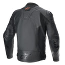 Introducing the GP Plus R v4 Airflow Jacket by Crown Kiwi Enterprises Limited: a sleek, black and dark gray motorcycle jacket with a sport fit design. It boasts reinforced shoulders and elbows for race-proven protection, a zipper closure, an embossed pattern on the chest, adjustable waist straps, and prominently displays the logo on the chest.