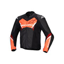 Black and red Faster v3 Leather Jacket by Crown Kiwi Enterprises Limited, featuring bold logos on the chest and sleeves. This design showcases a mix of matte and shiny textures, offering both abrasion resistance and stylish elements.