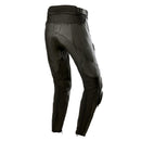 ALPINESTARS Stella Missile v3 Pants are black motorcycle racing pants made from premium leather, featuring reinforced knee pads, zippered vents, textured panels for added protection and flexibility, abrasion resistance, and Tech-Air® ready capability to enhance safety on every ride.