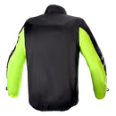 The Alpinestars Bogotá Pro Drystar Jacket, in tan, black, and beige with orange accents, offers a high collar and multiple zippered pockets. This all-season ALPINESTARS jacket ensures waterproof protection and durability with its reinforced materials.