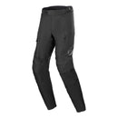 The Alpinestars ST-1 Waterproof Pants by Crown Kiwi Enterprises Limited are designed for adventure touring in a sleek black style. They feature zippers on the thighs, reinforced knee areas for ergonomic mobility, and a subtle logo on the upper leg, prioritizing comfort and protection.