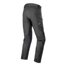 A pair of Alpinestars Andes Air Drystar Pants by ALPINESTARS in black, featuring a red logo. These dual-season touring pants offer reinforced knees and adjustable waist straps for 100% waterproof protection, perfect for motorsports enthusiasts.