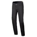 The Cult-8 Stretch Denim Pants by Crown Kiwi Enterprises Limited are slim-fit black denim jeans crafted from stretch denim with a classic five-pocket design, featuring discreet Nucleon Flex Plus Knee Armour for CE Level 1 protection, displayed against a white background.