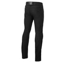 The Cult-8 Stretch Denim Pants by Crown Kiwi Enterprises Limited are slim-fit black denim jeans crafted from stretch denim with a classic five-pocket design, featuring discreet Nucleon Flex Plus Knee Armour for CE Level 1 protection, displayed against a white background.