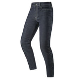 Presenting the Radium v2 Denim Pants from Crown Kiwi Enterprises Limited, these dark blue jeans offer a sleek slim fit. Made with stretch Cordura for superior abrasion resistance, they are designed with classic stitching, belt loops, and pockets, all showcased against a spotless white backdrop.