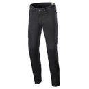 The Copper v3 Denim Pants Black from Crown Kiwi Enterprises Limited are slim-fit black jeans designed with a classic five-pocket style and belt loops. These jeans are reinforced with aramid fibers for extra durability, and they are presented upright to showcase the detailed fabric and stitching work.