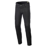 The Copper v3 Denim Pants Black from Crown Kiwi Enterprises Limited are slim-fit black jeans designed with a classic five-pocket style and belt loops. These jeans are reinforced with aramid fibers for extra durability, and they are presented upright to showcase the detailed fabric and stitching work.