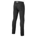 The Copper v3 Denim Pants Black from Crown Kiwi Enterprises Limited are slim-fit black jeans designed with a classic five-pocket style and belt loops. These jeans are reinforced with aramid fibers for extra durability, and they are presented upright to showcase the detailed fabric and stitching work.