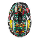 The O'Neal 2025 3SRS INKED Helmet - Multi by ONEAL boasts a vibrant design with tattoo-inspired art, including roses, skulls, and striking patterns in red, green, and yellow. Constructed from a durable polycarbonate/ABS shell, it features ventilation for added comfort. The logos and branding enhance its bold appearance.