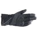 The Alpinestars Women's Stella Andes v3 Drystar Gloves in Black/Anthracite feature reinforced knuckles, reflective strips, and a secure wrist strap. Detailed stitching and textured grip improve handling for excellent protection. Available in XS.