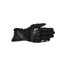 The ALPINESTARS Sp 3 Gloves are black leather riding gloves with white accents and protective knuckle padding, shown side-on with fingers extended and palm down against a white background.