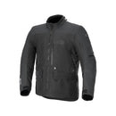 An Alpinestars ST-7 Prime Gore-Tex Jacket in black and dark green, featuring a PrimaLoft thermal liner for added warmth. Designed by Crown Kiwi Enterprises Limited, it includes multiple pockets, zippers, and ergonomic mobility. It also features a high collar, adjustable cuffs, and a logo on the chest, making it perfect for any ride.