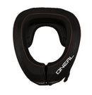 A black O'Neal NX2 Neck Collar with red stitching and white ONEAL branding on the side, designed to provide support and prevent neck injuries, is shown against a plain white background. The collar also features a washable liner for easy maintenance.