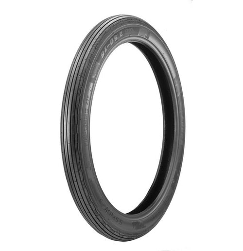 A black, thin tire from the Wanda X6007 - Moped/Classic series by WANDA is shown in a standing position against a white background. The tire features a classic tread pattern and visible sidewall markings, including indented text indicating its make and specifications. Designed with a modern compound, this tire ensures excellent mileage.