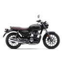 The Honda GB350 is a retro-styled, dark blue motorcycle with a brown seat, spoked wheels, round headlamp, and chrome exhaust accents. Its 348cc engine is highlighted in its classic side profile against a white background.