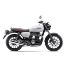 The Honda GB350 is a retro-styled, dark blue motorcycle with a brown seat, spoked wheels, round headlamp, and chrome exhaust accents. Its 348cc engine is highlighted in its classic side profile against a white background.