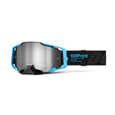 The Armega Goggle Barely 2 by Crown Kiwi Enterprises Limited features a blue and black design with an ULTRA HD HiPER contrast lens. The adjustable strap displays "100Prcent" in sleek blue and white text, offering a modern aesthetic.