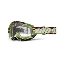 The Strata 2 Goggle War Camo by 100% features a transparent, anti-fog lens, an adjustable strap with "100%", and ultra-thick foam for enhanced fitment and comfort. They come in green and brown camouflage.