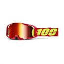 The ARmatic Goggle Red by Crown Kiwi Enterprises Limited features an orange-tinted Ultra HD optically correct lens, a neon yellow strap with bold red "100," a sleek angular design, and a quick-release lens system for ultimate convenience.