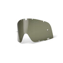 The Barstow Lens Dalloz Olive by 100% is a tinted, curved visor for motorcycles or skiing. It features multiple attachment notches and a high contrast lens, shown on a plain white background.
