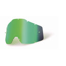 The 100% Adult Lens Mirror Green features a green gradient tint with angular edges and cutouts on a white background. Its mirrored finish transitions from dark to light green shades, reducing glare for optimal visibility.