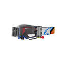 Discover the Supertech Corp Goggle by Crown Kiwi Enterprises Limited, featuring an Absolute Vision™ lens for superior peripheral vision. Its dynamic strap design blends black, blue, white, and orange with red accents. Sleek construction and logo detailing enhance its stylish side view appeal.