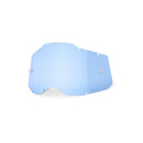 The 100% RC2/AC2/ST2 Blue Lens, shown against a white background, is translucent blue with several notches and a small fastening mechanism on the left side. It features interchangeable lens technology for versatile use in varying conditions.