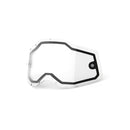 The RC2/AC2/ST2 Dual Pane Lens by Crown Kiwi Enterprises Limited features a transparent, contoured design with a dark outline on a plain white background. It offers interchangeable lens technology and an angular shape with a small circular opening, perfect for versatile 100% goggles fans.