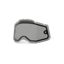 A close-up of the RC2/AC2/ST2 Dual Vented Lens from Crown Kiwi Enterprises Limited, showcasing a gray, transparent lens with black trim and vent features. These angular goggles are perfect for sports like motocross or skiing and feature interchangeable lens technology for ultimate versatility.