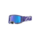 The Vision 8 Corp Goggle by Crown Kiwi Enterprises Limited features a purple frame with a reflective blue polycarbonate lens, offering anti-fog technology and UVA protection. An adjustable strap with a sleek logo ensures both style and functionality.