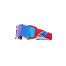 The Vision 5 Corp Goggle by Crown Kiwi Enterprises Limited showcases a durable red urethane frame, blue reflective anti-fog lens, white strap accents, and RAM-AIR ventilation for peak motocross performance.