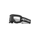 Crown Kiwi Enterprises Limited's Vision 3 Wordmark Goggle is a pair of black goggles with a clear, anti-fog lens and features the Alpinestars logo on the strap in white text. The sleek, modern design includes RAM-AIR ventilation for optimal performance in outdoor activities.