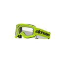 The Vision 3 Wordmark Goggle by ALPINESTARS features a clear anti-fog lens, yellow urethane frame for durability, and black "alpinestars" text on the strap. It includes a RAM-AIR ventilation system for enhanced airflow and eye protection with sporty appeal.