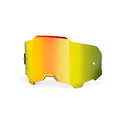 The Armega/ARmatic Goggle Lens by Crown Kiwi Enterprises Limited is displayed on a white background, featuring an angular yellow and orange-tinted design with a reflective finish and geometric shape for optimal light transmission in various conditions.