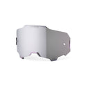 The Armega/ARmatic Goggle Lens by Crown Kiwi Enterprises Limited is a sleek, futuristic pair of silver snow goggles with a minimalist design. They have a reflective, anti-fog lens featuring high-contrast HIPER branding for optimal light transmission, a wide strap for secure fitment, and an option for replacement lenses.